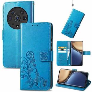 For Honor Magic3 Pro Four-leaf Clasp Embossed Buckle Leather Phone Case(Blue)