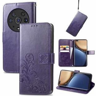For Honor Magic3 Pro Four-leaf Clasp Embossed Buckle Leather Phone Case(Purple)