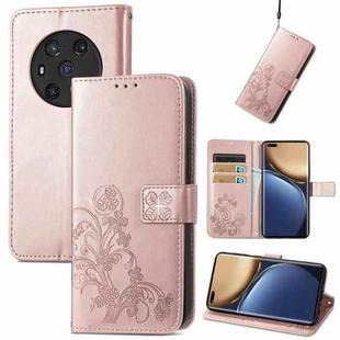 For Honor Magic3 Four-leaf Clasp Embossed Buckle Leather Phone Case(Rose Gold)