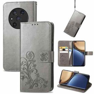 For Honor Magic3 Four-leaf Clasp Embossed Buckle Leather Phone Case(Grey)