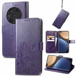 For Honor Magic3 Four-leaf Clasp Embossed Buckle Leather Phone Case(Purple)