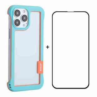 For iPhone 13 Pro ENKAY Frameless Hollow PC Case + Glass Film (Blue)