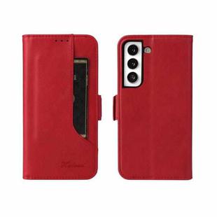 For Samsung Galaxy S21 5G Dual Buckle Card Wallet Calf Leather Phone Case(Red)