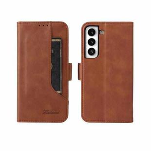 For Samsung Galaxy S22 5G Dual Buckle Card Wallet Calf Leather Phone Case(Brown)