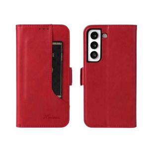 For Samsung Galaxy S22 5G Dual Buckle Card Wallet Calf Leather Phone Case(Red)