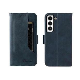 For Samsung Galaxy S22 5G Dual Buckle Card Wallet Calf Leather Phone Case(Blue)