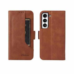 For Samsung Galaxy S22+ 5G Dual Buckle Card Wallet Calf Leather Phone Case(Brown)