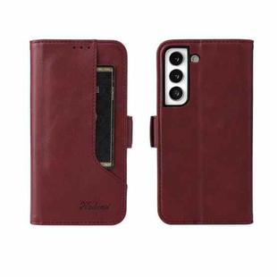 For Samsung Galaxy S22+ 5G Dual Buckle Card Wallet Calf Leather Phone Case(Wine Red)