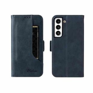 For Samsung Galaxy S22+ 5G Dual Buckle Card Wallet Calf Leather Phone Case(Blue)