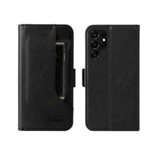 For Samsung Galaxy S22 Ultra 5G Dual Buckle Card Wallet Calf Leather Phone Case(Black)