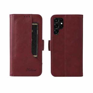 For Samsung Galaxy S22 Ultra 5G Dual Buckle Card Wallet Calf Leather Phone Case(Wine Red)