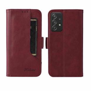 For Samsung Galaxy A72 5G / 4G Dual Buckle Card Wallet Calf Leather Phone Case(Wine Red)