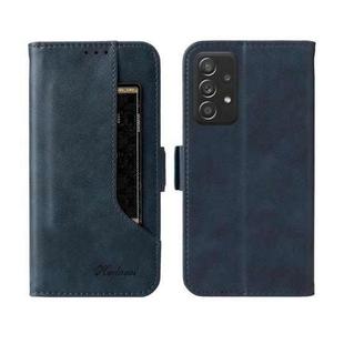 For Samsung Galaxy A72 5G / 4G Dual Buckle Card Wallet Calf Leather Phone Case(Blue)