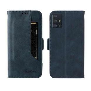For Samsung Galaxy A71 4G Dual Buckle Card Wallet Calf Leather Phone Case(Blue)
