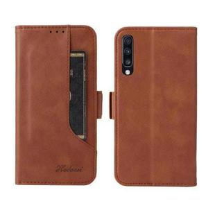 For Samsung Galaxy A70 Dual Buckle Card Wallet Calf Leather Phone Case(Brown)