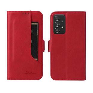 For Samsung Galaxy A52  5G / 4G Dual Buckle Card Wallet Calf Leather Phone Case(Red)