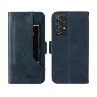 For Samsung Galaxy A52  5G / 4G Dual Buckle Card Wallet Calf Leather Phone Case(Blue)