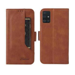 For Samsung Galaxy A51 4G Dual Buckle Card Wallet Calf Leather Phone Case(Brown)