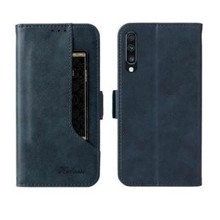 For Samsung Galaxy A50 Dual Buckle Card Wallet Calf Leather Phone Case(Blue)