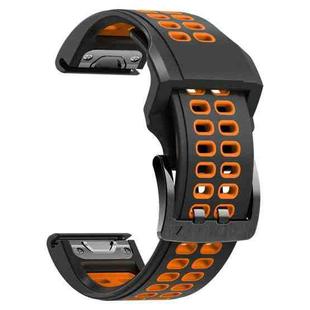 For Garmin Fenix 7X 26mm Two-Color Two-Hole Silicone Quick Release Watch Band(Black Orange)