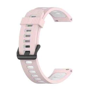 For Garmin Venu 2 Plus 20mm Striped Mixed-Color Silicone Watch Band(Sand Pink+White)