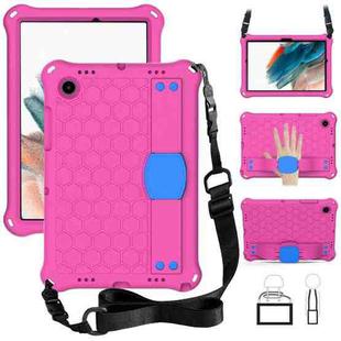 For Galaxy Tab A8 10.5 2021 X200/X205 Honeycomb EVA+PC Tablet Case with Strap(Rose Red+Blue)