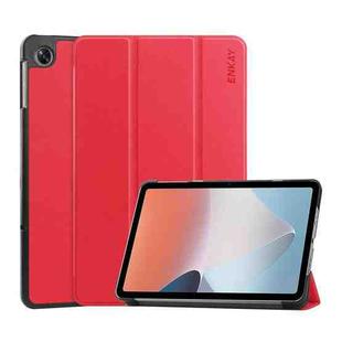 For OPPO Pad Air ENKAY Tri-fold Custer Texture Leather Smart Tablet Case(Red)