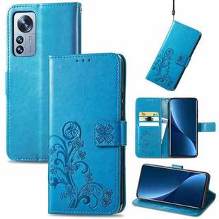 For Xiaomi 12 Pro Four-leaf Clasp Embossed Buckle Leather Phone Case(Blue)