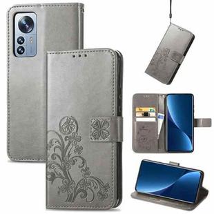 For Xiaomi 12 Pro Four-leaf Clasp Embossed Buckle Leather Phone Case(Gray)