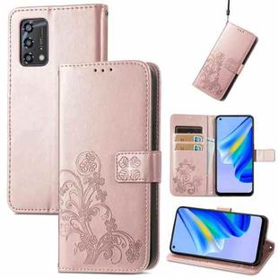 For OPPO A95 4G Four-leaf Clasp Embossed Buckle Leather Phone Case(Rose Gold)