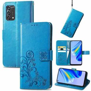 For OPPO A95 4G Four-leaf Clasp Embossed Buckle Leather Phone Case(Blue)