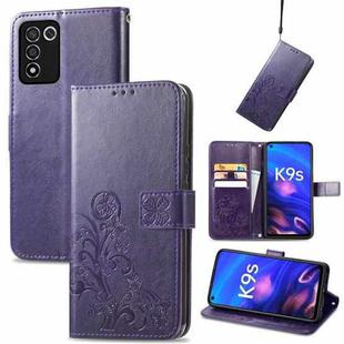 For OPPO K9s Four-leaf Clasp Embossed Buckle Leather Phone Case(Purple)