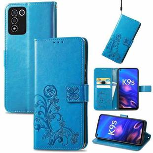 For OPPO K9s Four-leaf Clasp Embossed Buckle Leather Phone Case(Blue)