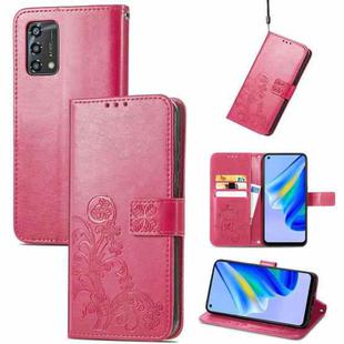For OPPO A95 5G Four-leaf Clasp Embossed Buckle Leather Phone Case(Magenta)