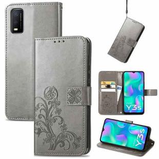 For vivo Y3s 2021 Four-leaf Clasp Embossed Buckle Leather Phone Case(Gray)