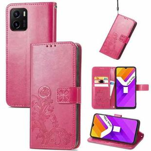 For vivo Y15S Four-leaf Clasp Embossed Buckle Leather Phone Case(Magenta)