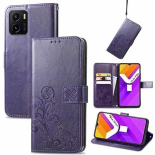 For vivo Y15S Four-leaf Clasp Embossed Buckle Leather Phone Case(Purple)