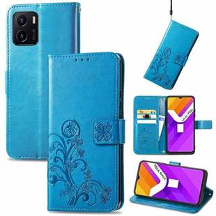For vivo Y15S Four-leaf Clasp Embossed Buckle Leather Phone Case(Blue)