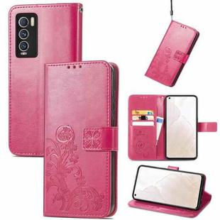 For OPPO Realme GT Explorer Master Four-leaf Clasp Embossed Buckle Leather Phone Case(Magenta)