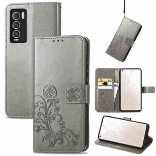 For OPPO Realme GT Explorer Master Four-leaf Clasp Embossed Buckle Leather Phone Case(Gray)