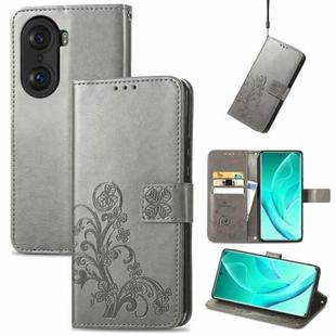 For Honor 60 Pro Four-leaf Clasp Embossed Buckle Leather Phone Case(Gray)