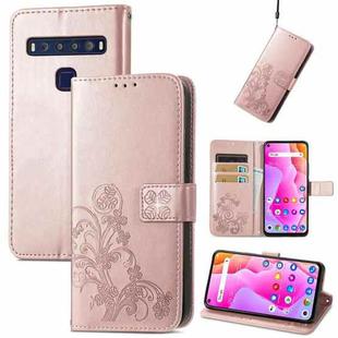 For TCL 10L Four-leaf Clasp Embossed Buckle Mobile Phone Leather Case(Rose Gold)