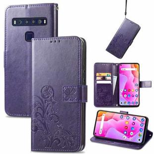 For TCL 10L Four-leaf Clasp Embossed Buckle Mobile Phone Leather Case(Purple)