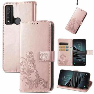 For TCL 20 XE Four-leaf Clasp Embossed Buckle Mobile Phone Leather Case(Rose Gold)