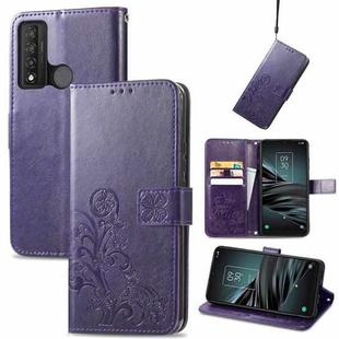 For TCL 20 XE Four-leaf Clasp Embossed Buckle Mobile Phone Leather Case(Purple)