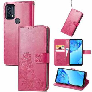 For TCL 20B Four-leaf Clasp Embossed Buckle Mobile Phone Leather Case(Magenta)