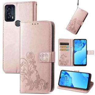 For TCL 20B Four-leaf Clasp Embossed Buckle Mobile Phone Leather Case(Rose Gold)