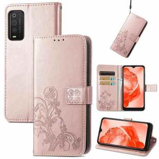 For TCL 205 Four-leaf Clasp Embossed Buckle Mobile Phone Leather Case(Rose Gold)