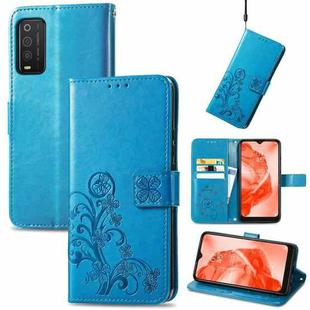 For TCL 205 Four-leaf Clasp Embossed Buckle Mobile Phone Leather Case(Blue)