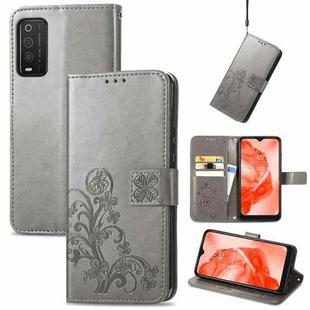 For TCL 205 Four-leaf Clasp Embossed Buckle Mobile Phone Leather Case(Gray)